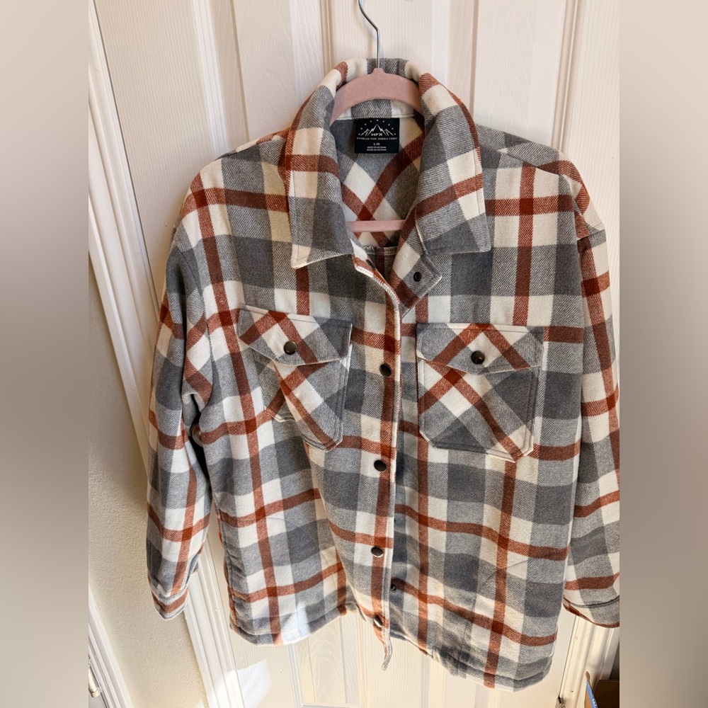 Women's Plaid Shacket in White, Gray & Brown